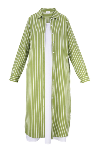 Bagatelle France's Long Stripe Shirt Dress in Green