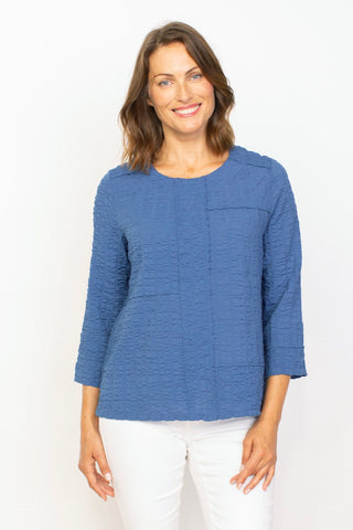Pucker Weave Solid Seamed Pullover