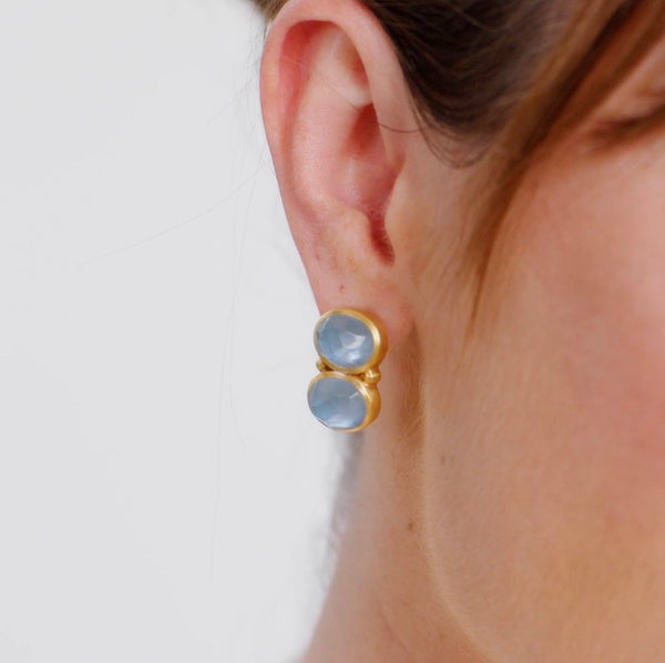 Julie Vos Honey Duo Earring with Iridescent Chalcedony Blue Gemstones