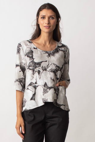 Liv by Habitat Linen Floral Top in Grey