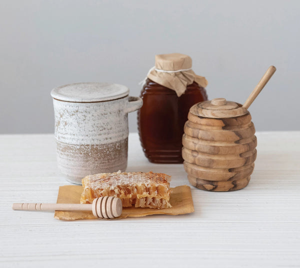 Teakwood Honey Jar with Dipper