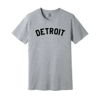Ink Detroit Grey Short Sleeve T-Shirt with "Detroit" printed across the chest in black ink.