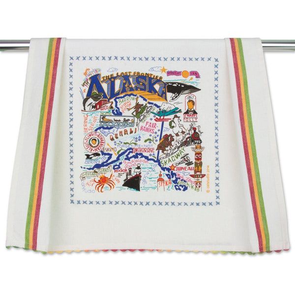 Embroidered Geography Dish Towel Alaska