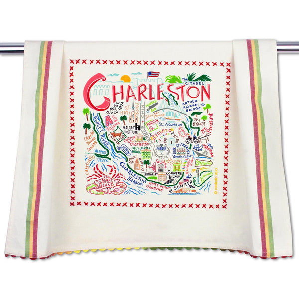 Embroidered Geography Dish Towel Charleston