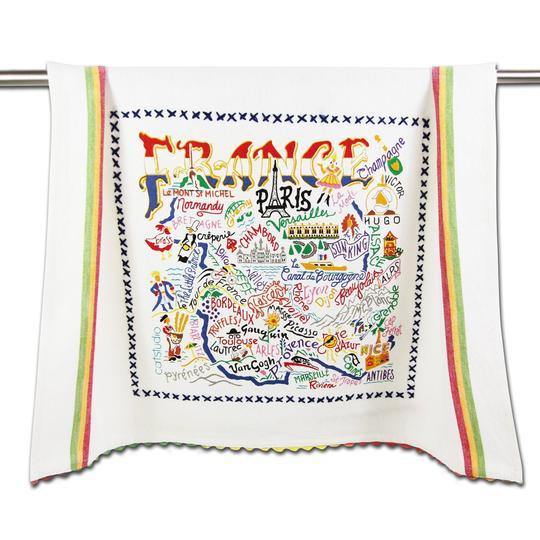 Embroidered Geography Dish Towel France