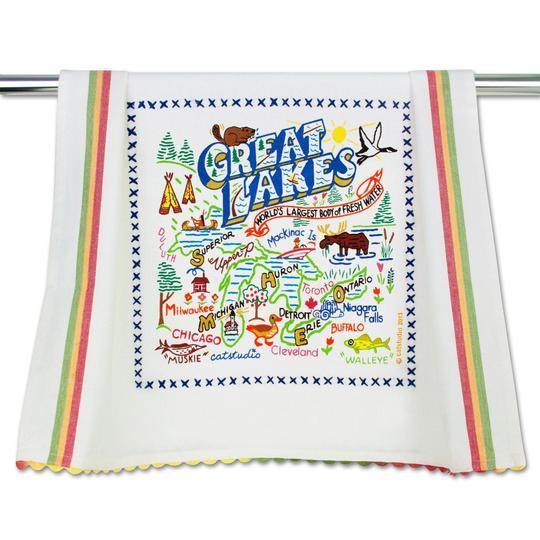 Embroidered Geography Dish Towel Great Lakes