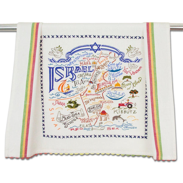 Embroidered Geography Dish Towel Israel