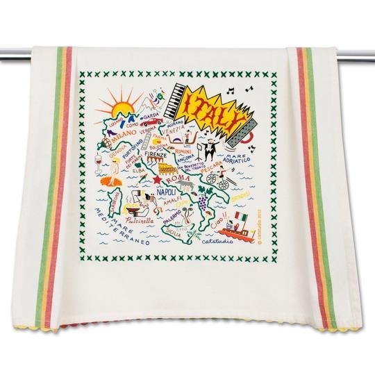 Embroidered Geography Dish Towel Italy