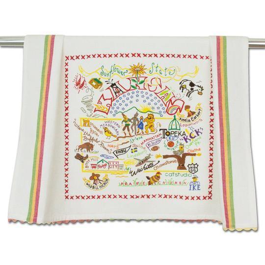 Embroidered Geography Dish Towel Kansas