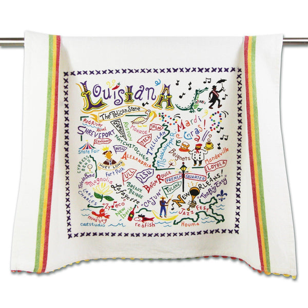 Embroidered Geography Dish Towel Louisiana