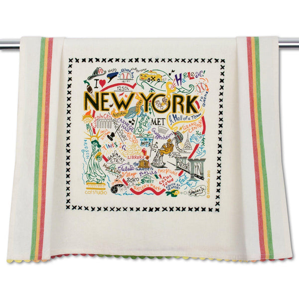 Embroidered Geography Dish Towel New York City