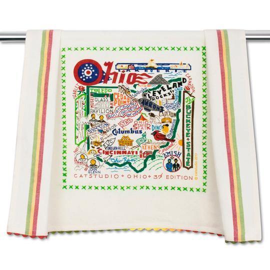 Embroidered Geography Dish Towel Ohio