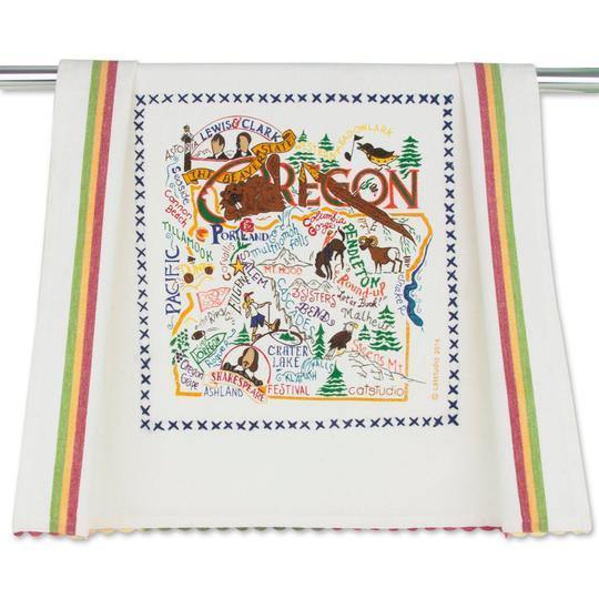 Embroidered Geography Dish Towel Oregon