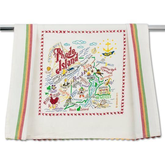 Embroidered Geography Dish Towel Rhode Island