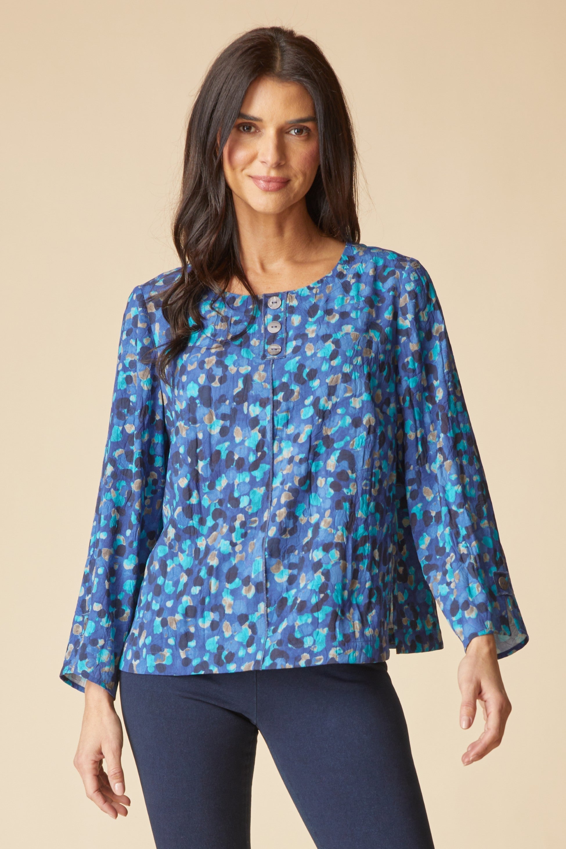Habitat's Destination Unknown Button Back Pullover Top in Tide