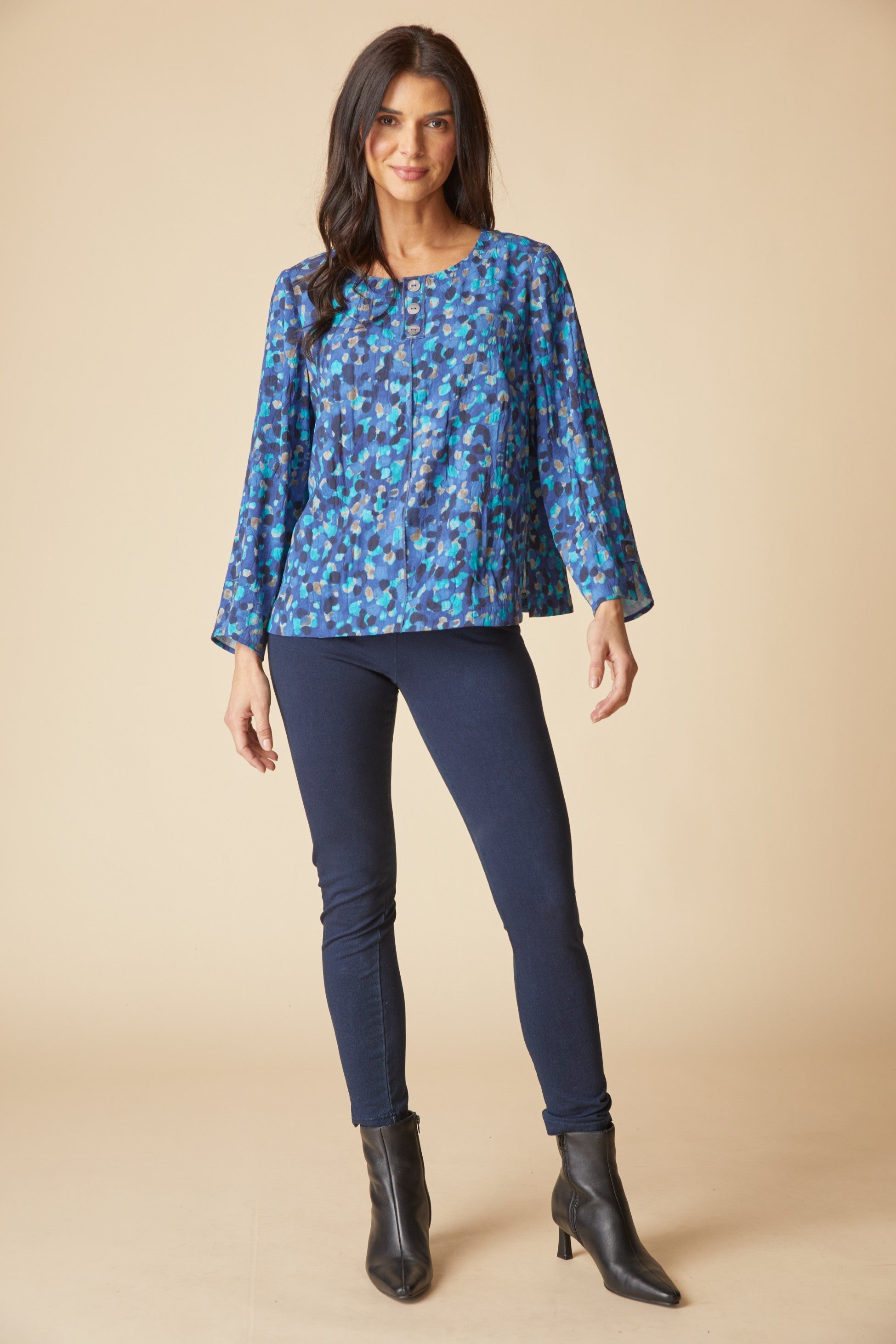 Habitat's Destination Unknown Button Back Pullover Top in Tide