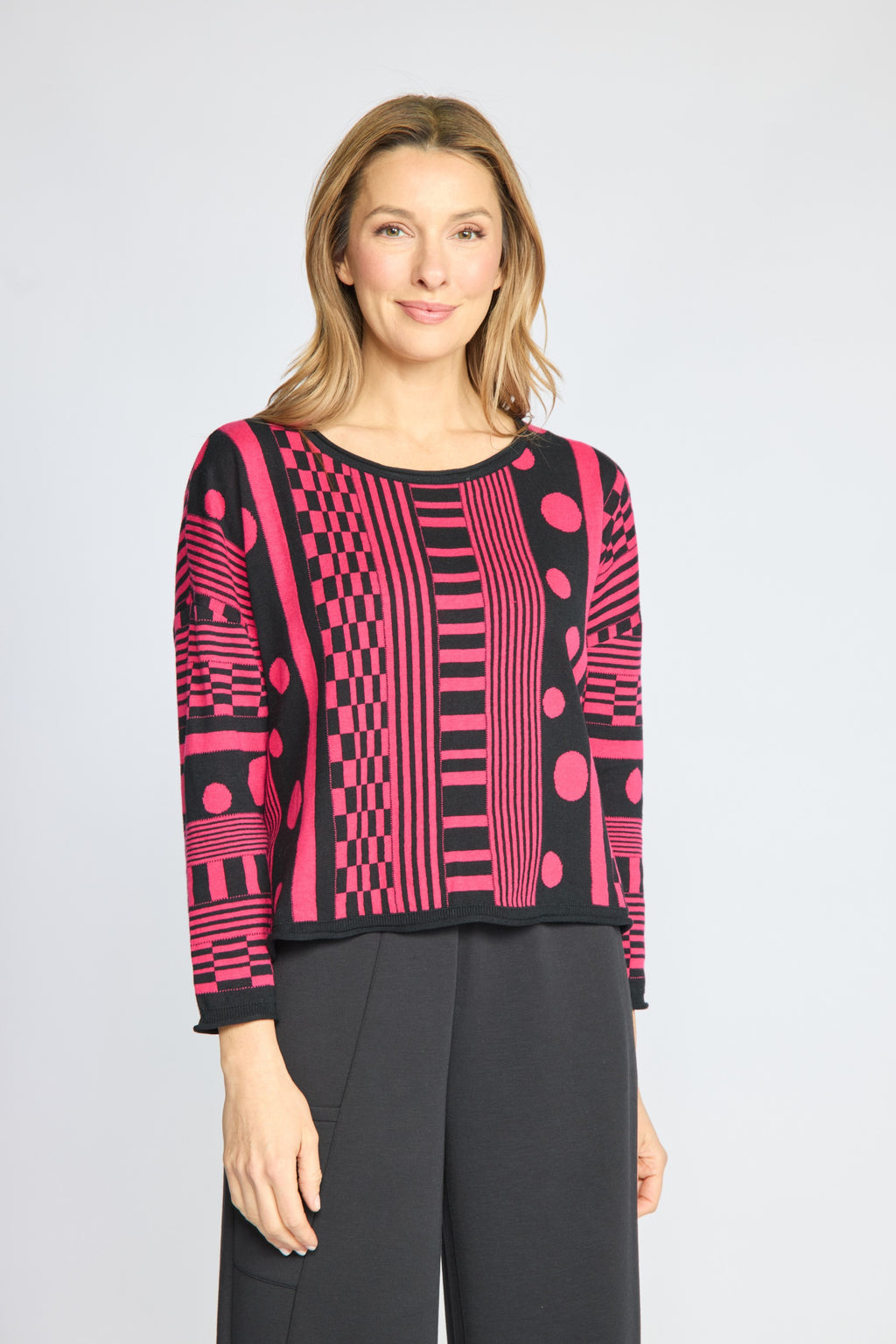 The Mixed Topper Sweater by Olivia in Magenta