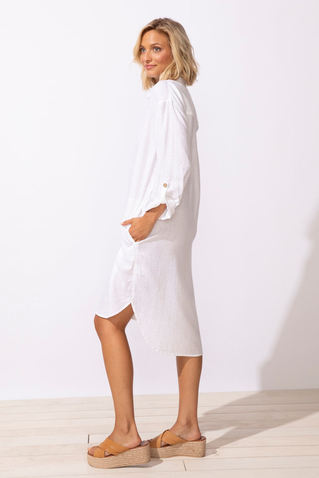 Escape's Getaway Shirt Dress in White