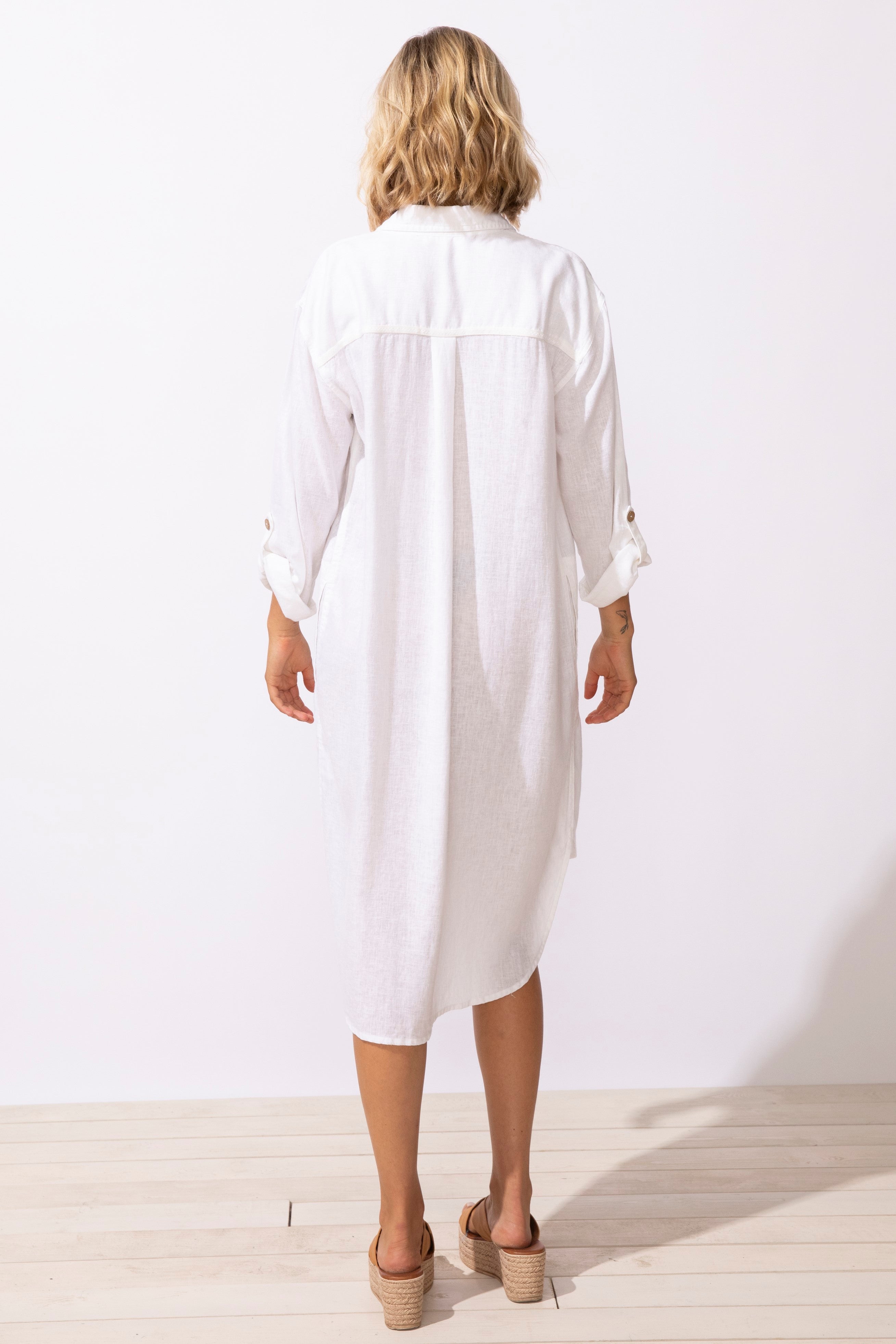 Escape's Getaway Shirt Dress in White