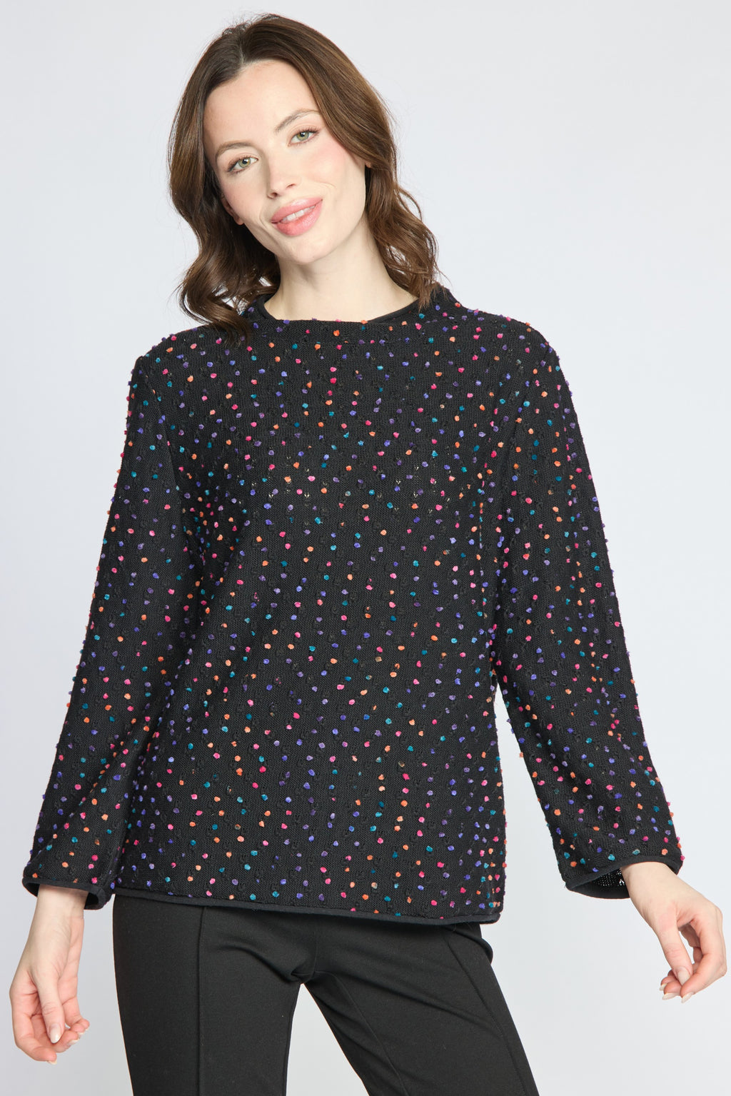 Olivia Confetti Pop Funnel Neck Sweater in Black