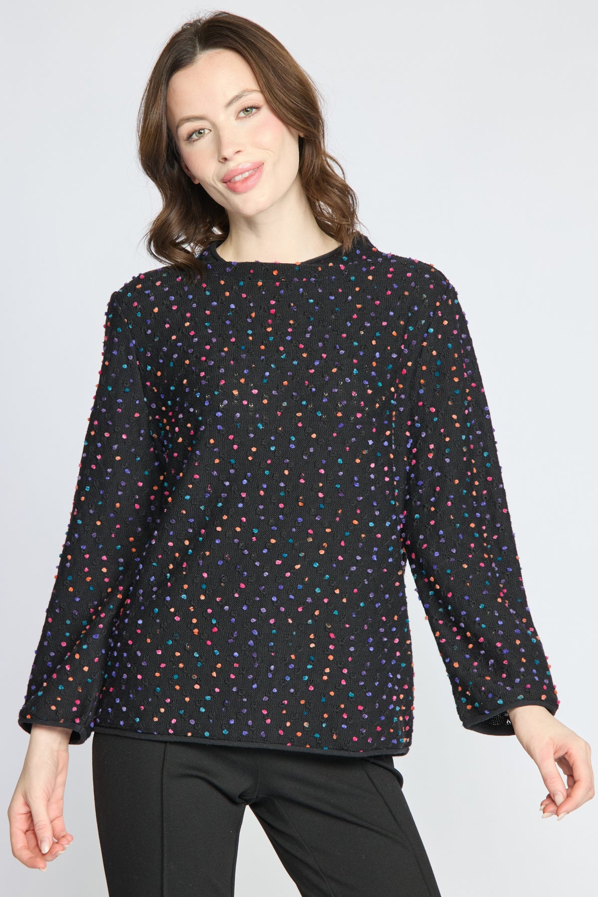 Olivia Confetti Pop Funnel Neck Sweater in Black