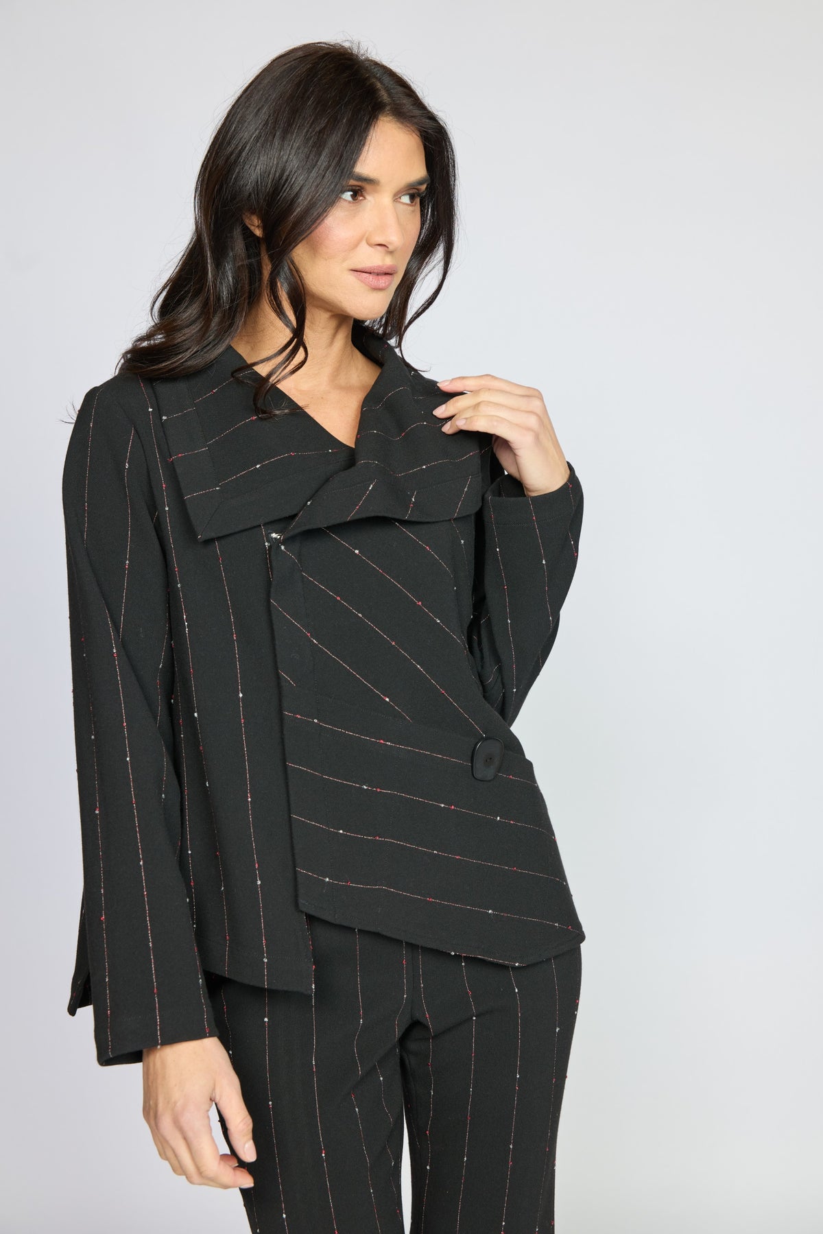 Olivia by Habitat Playful Pinstripe Asymmetrical Jacket