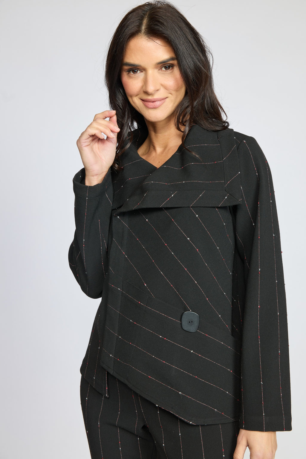 Olivia by Habitat Playful Pinstripe Asymmetrical Jacket
