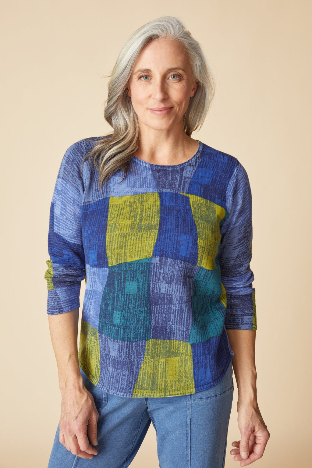 Habitat's Playful Patchwork Pullover in Harbor