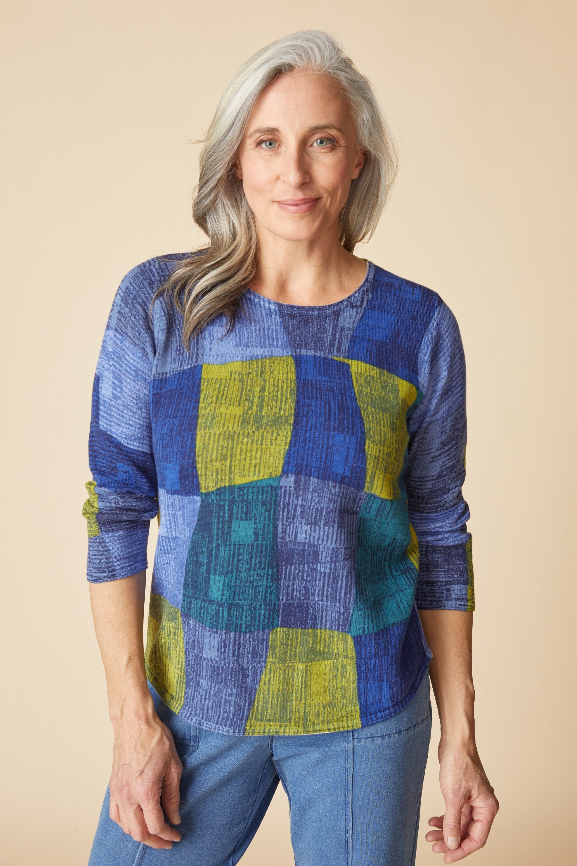 Habitat's Playful Patchwork Pullover in Harbor