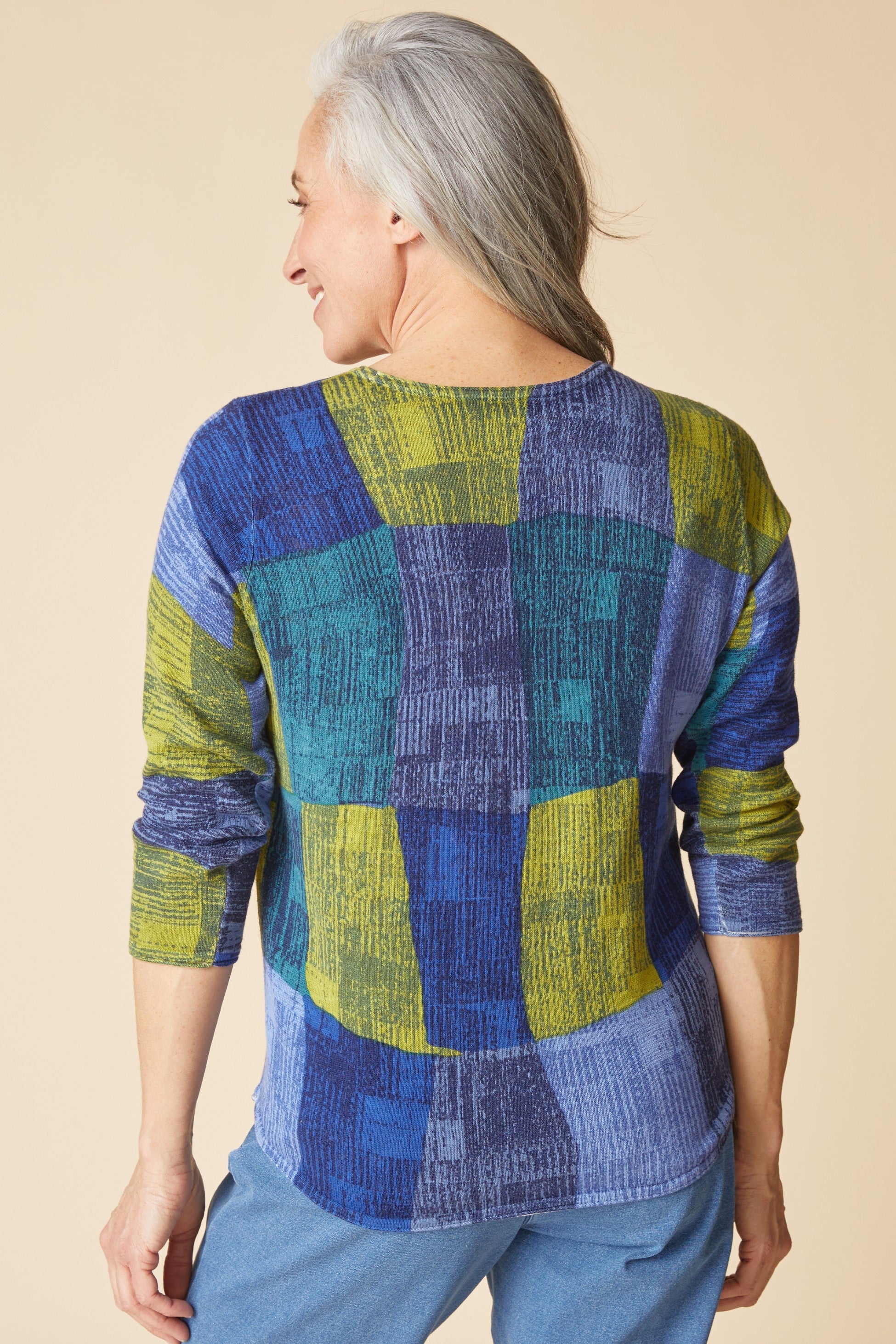 Habitat's Playful Patchwork Pullover in Harbor