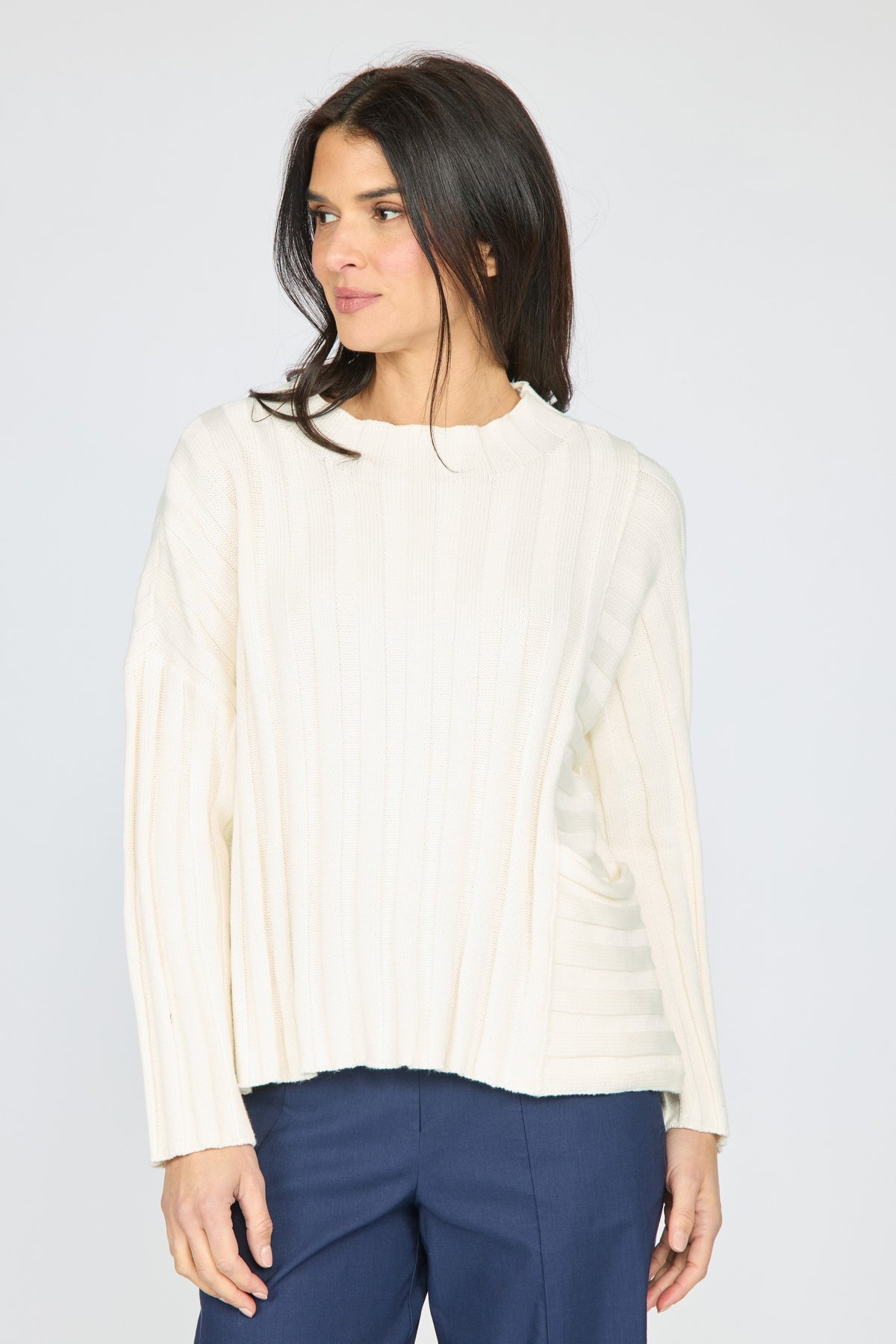 Olivia's Statement Rib Pocket Pullover Sweater in Ivory