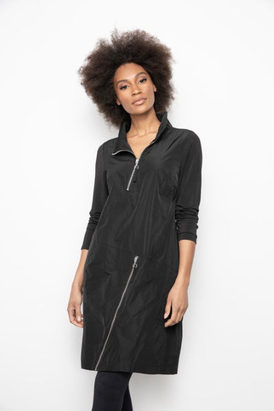 Liv by Habitat Artist Dress in black. Crisp performance fabric with diagonal zipper details.