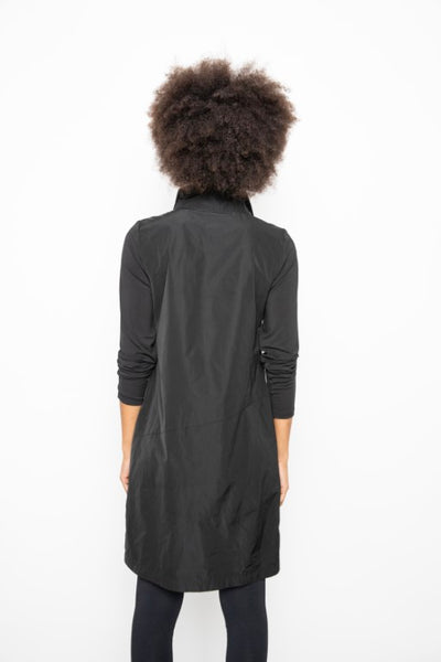 Liv by Habitat Artist Dress in black. Crisp performance fabric with diagonal zipper details.