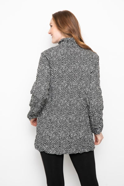 Liv by Habitat's Boyfriend Jacket. Crushed texture, black and white chevron patter, button up front, long sleeves, front pockets.
