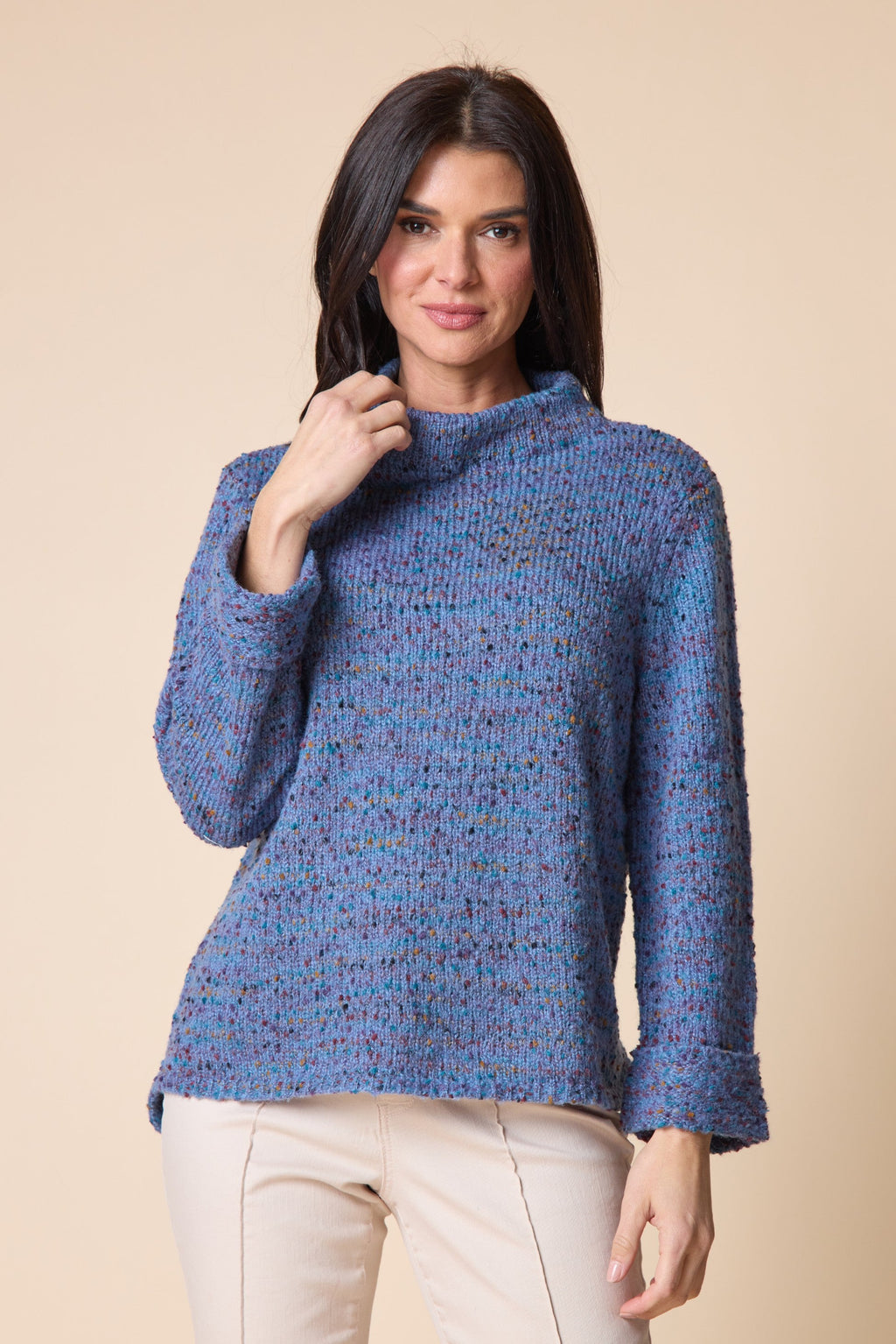 Habitat's Confetti Funnel Neck Sweater in Harbor
