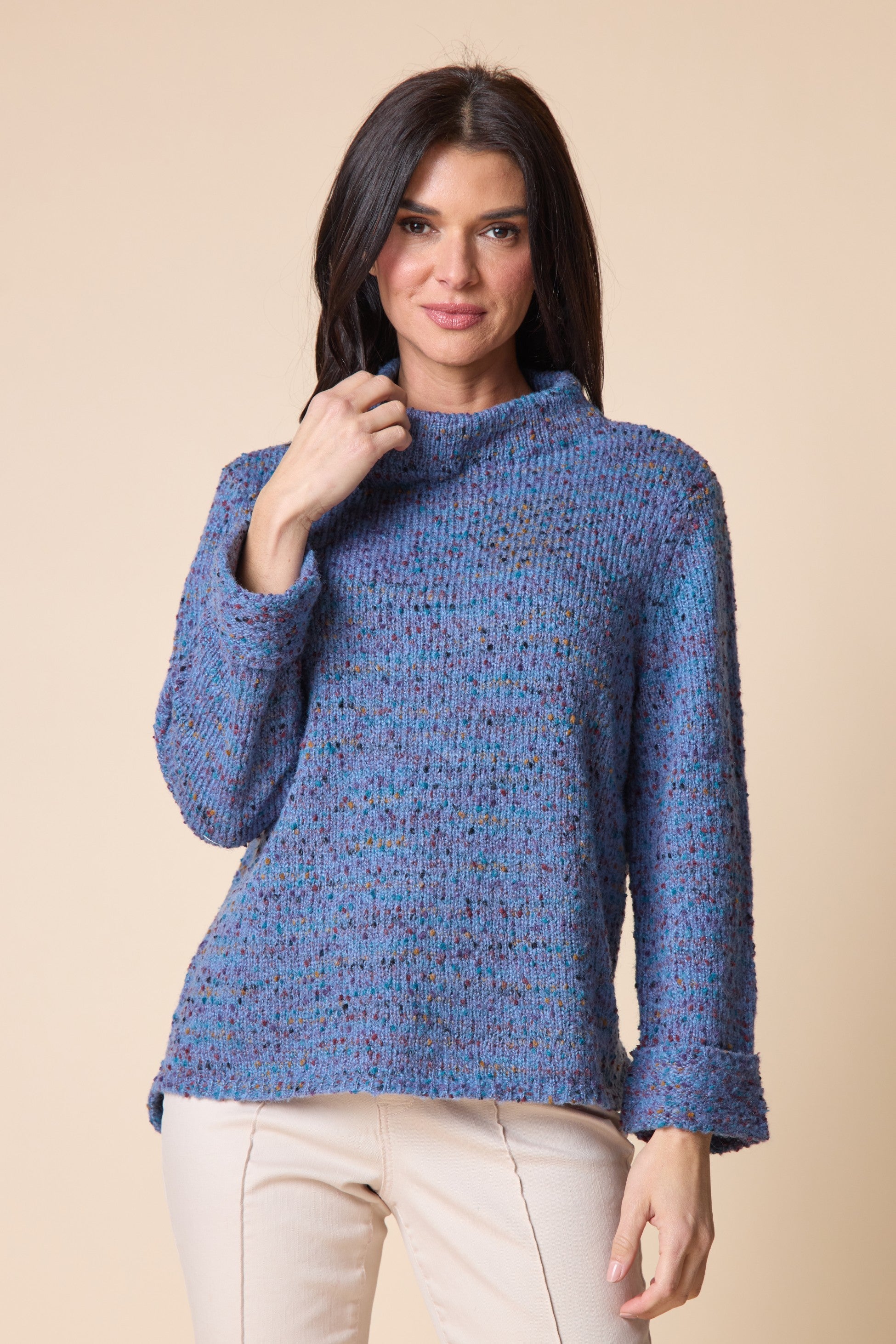  Habitat's Confetti Funnel Neck Sweater in Harbor