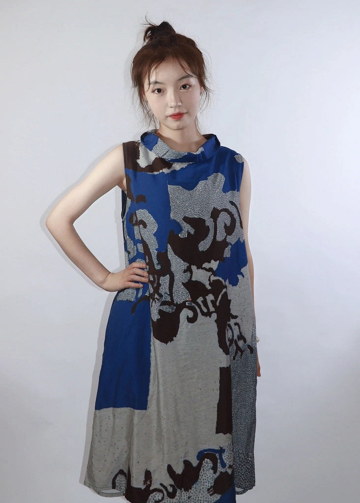 3 Potato Artist Print Cowl Neck Dress