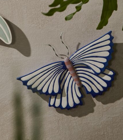 Sculpted Blue Striped Moth Wall Art