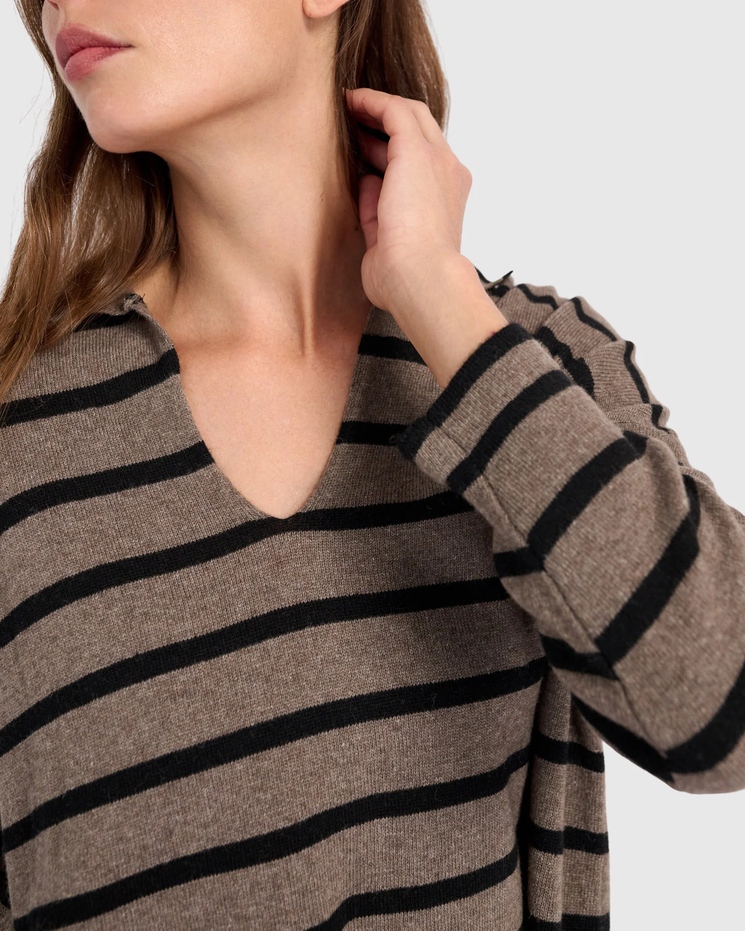 Alembika's Surfside Collared Sweater in Latte Stripes