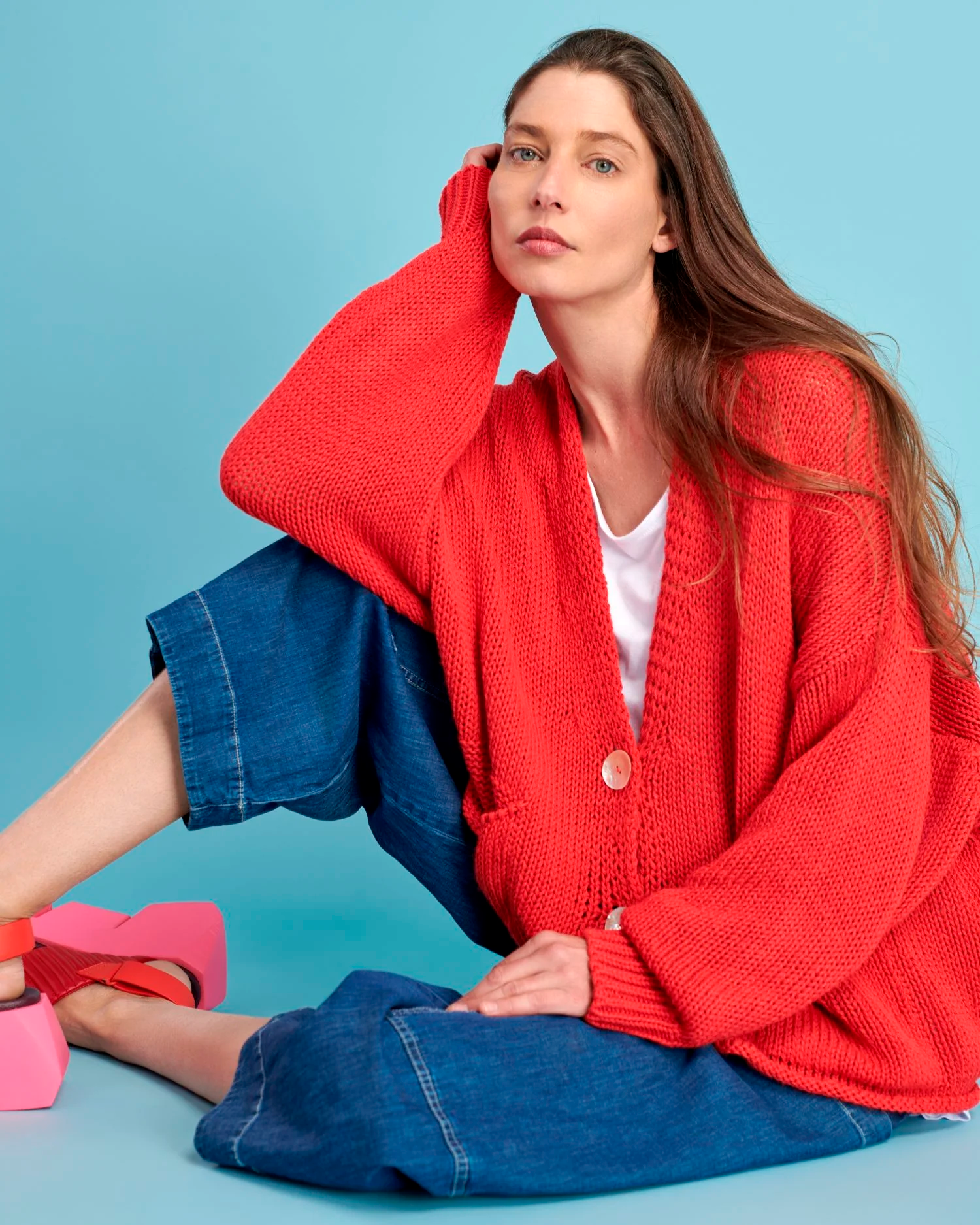 Alembika Simply Slouchy Cardigan in Coral Red