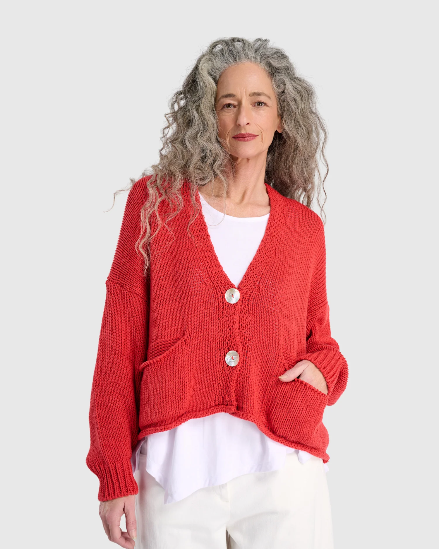 Alembika Simply Slouchy Cardigan in Coral Red