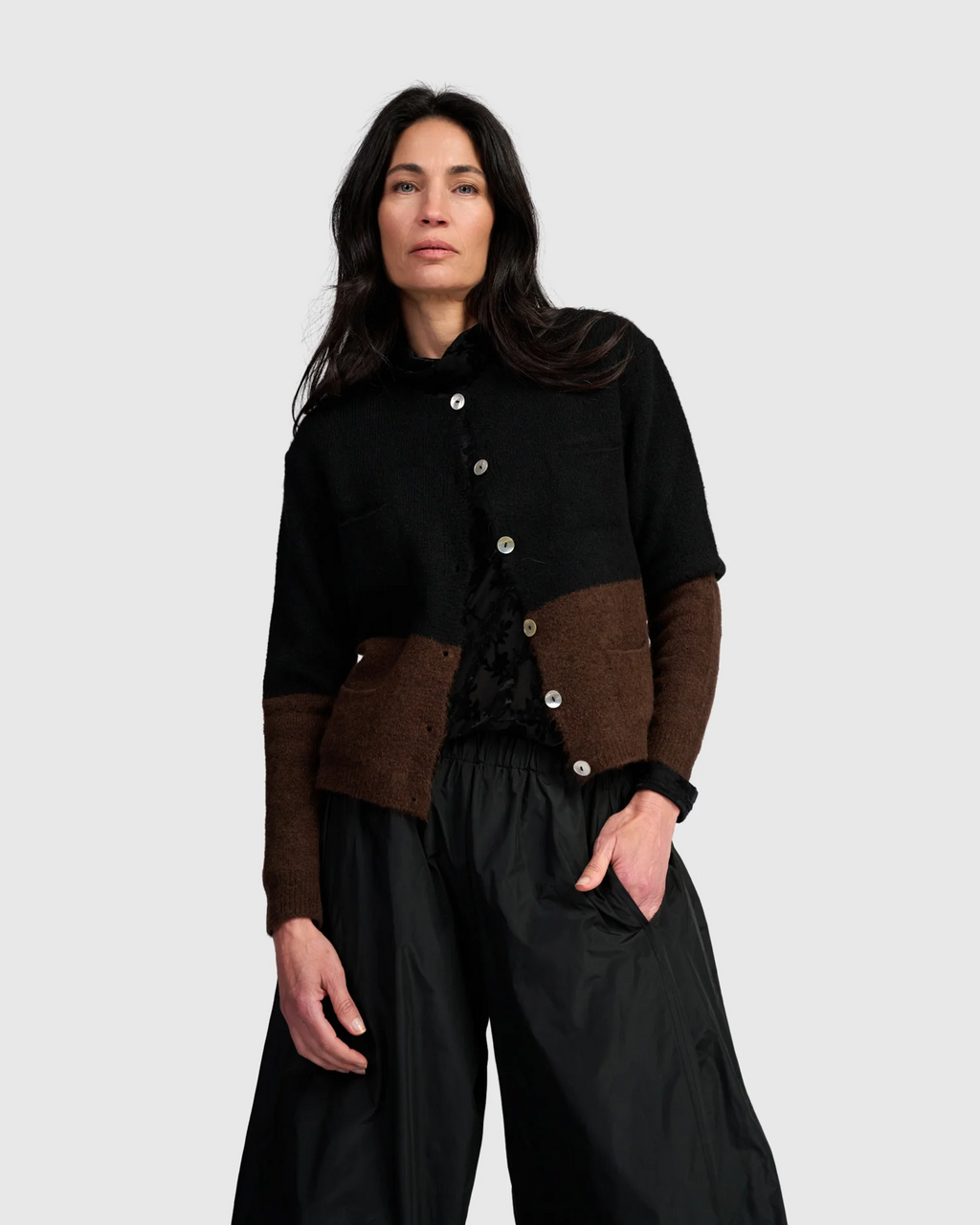  Alembika's Maeve Cardigan in Chocolate & Black