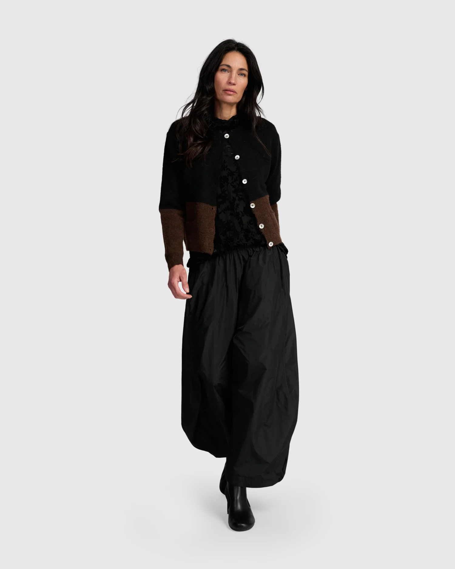  Alembika's Maeve Cardigan in Chocolate & Black