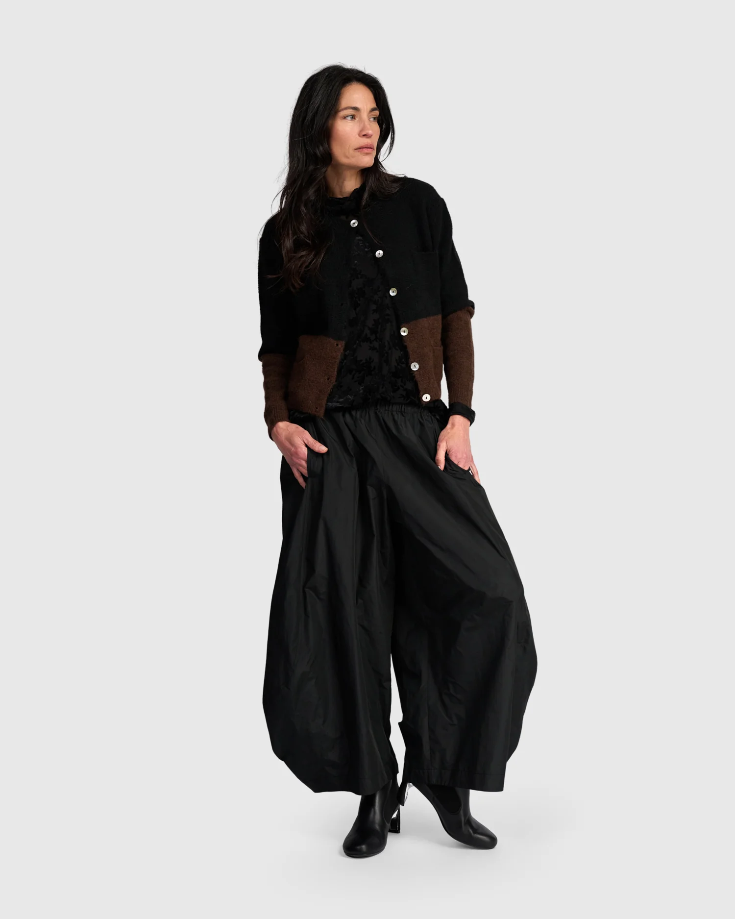  Alembika's Maeve Cardigan in Chocolate & Black