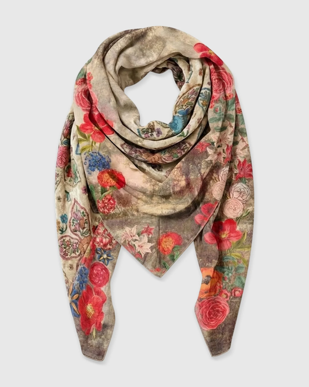 Alembkia Beige Bloom Deckle Scarf