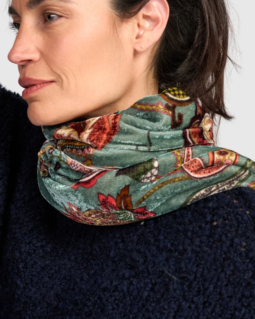 Alembika Steel Blue Mango Velvet Scarf
