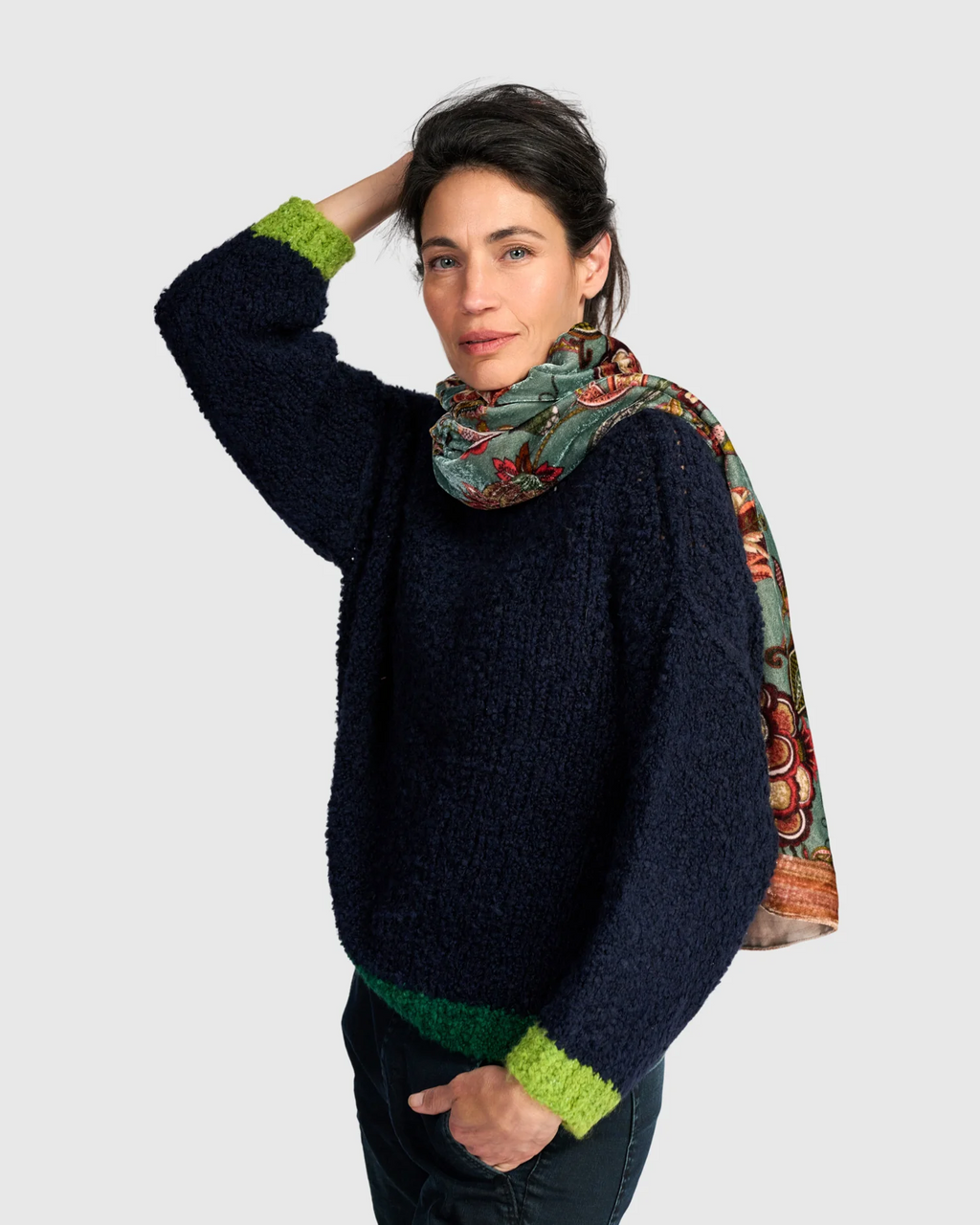 Alembika Steel Blue Mango Velvet Scarf