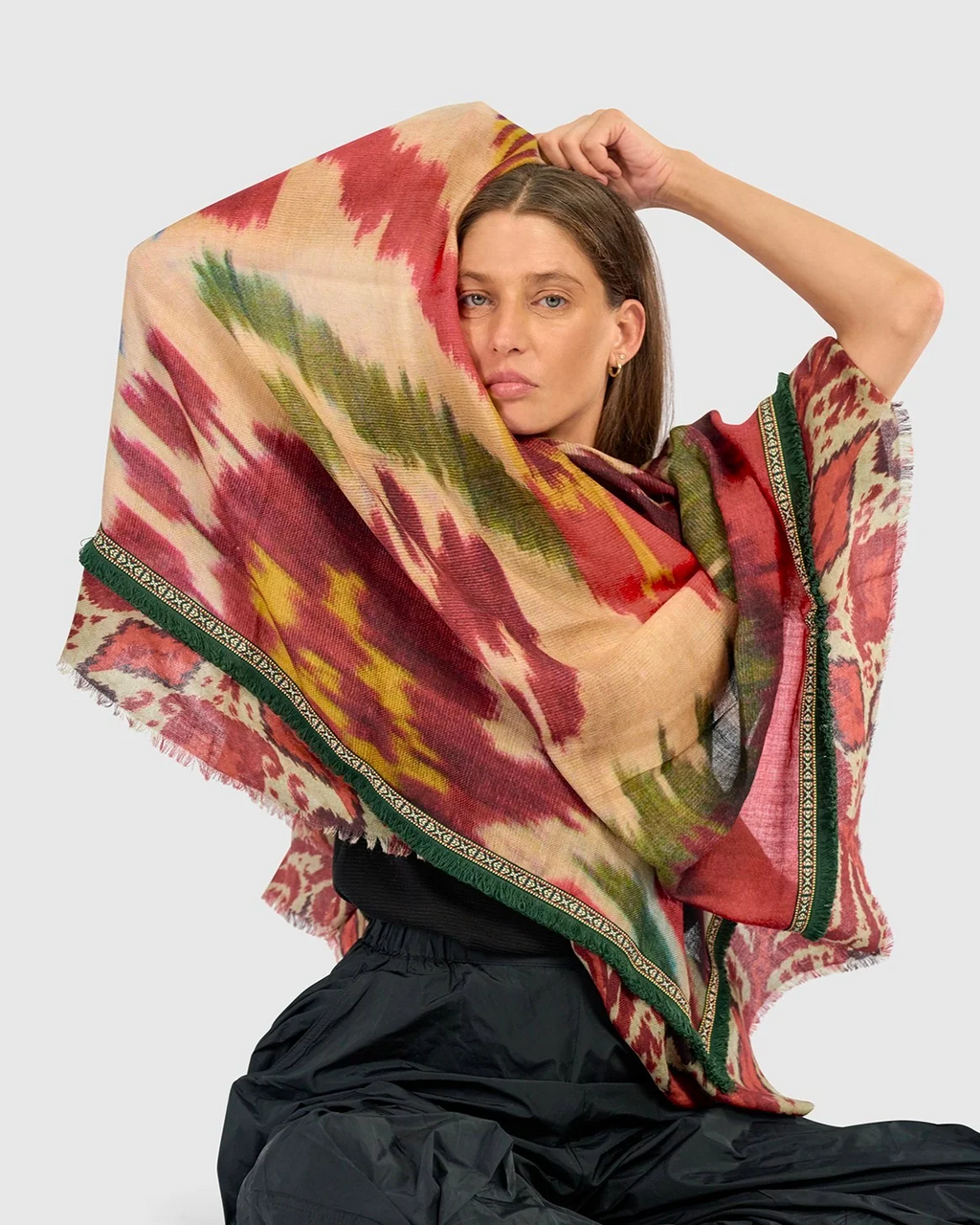 Alembika Maroon Ikat Sheaf Scarf