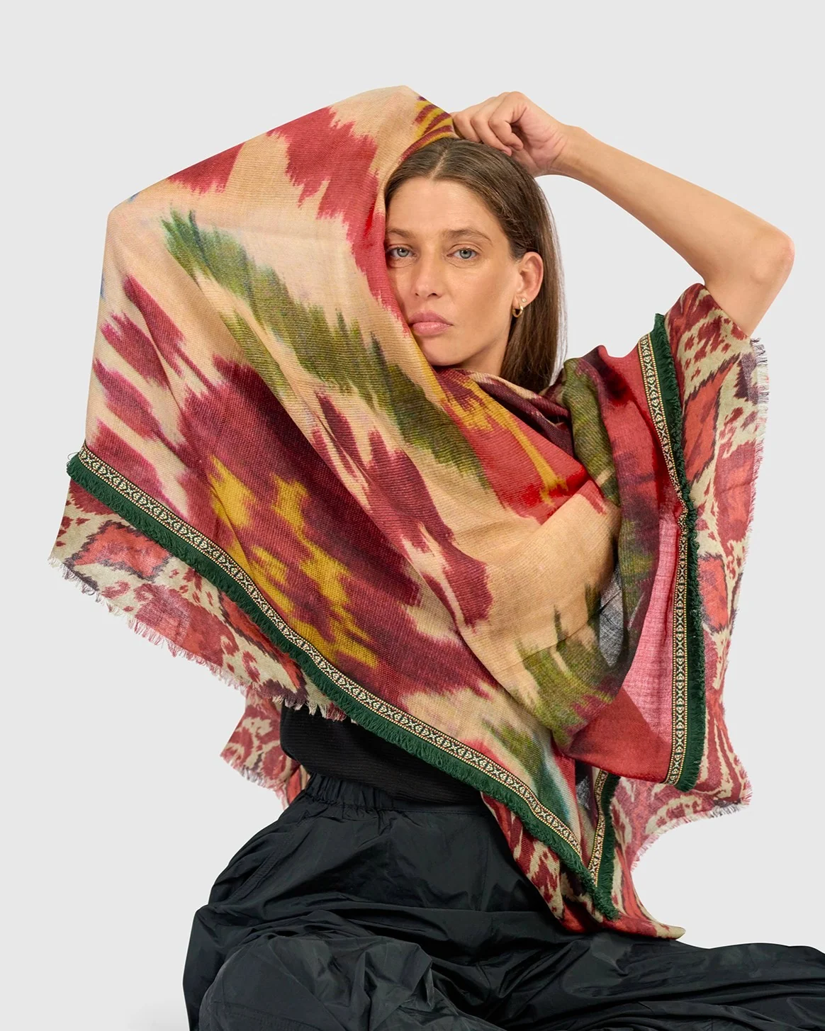 Alembika Maroon Ikat Sheaf Scarf