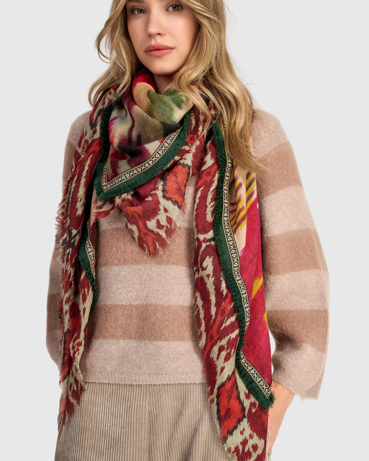 Alembika Maroon Ikat Sheaf Scarf